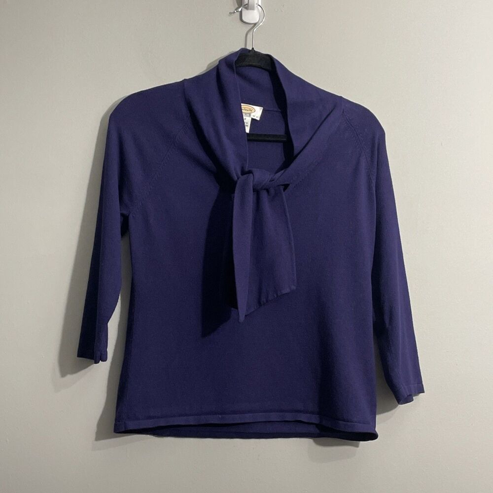 Talbots Women’s S Petite Purple Sweater Neck Tie Detail Soft Feminine 3/4 Sleeve